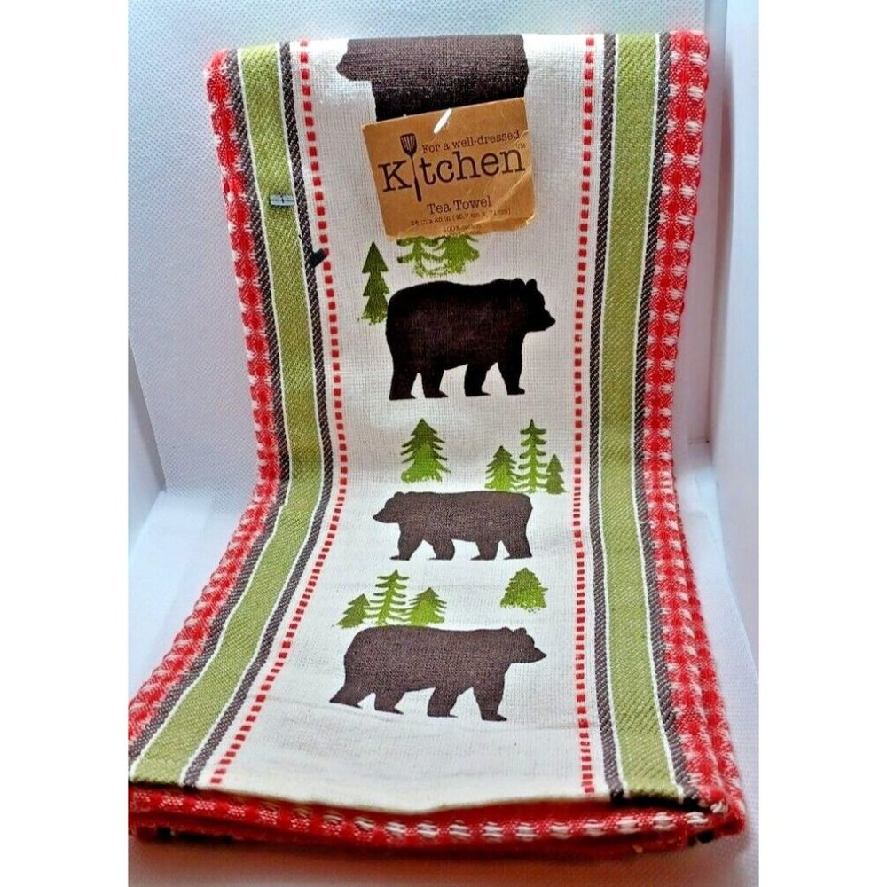 Simple Living Bear Tea Towel Pattern by Kay Dee Waffle Tea Towel Rustic Lodge